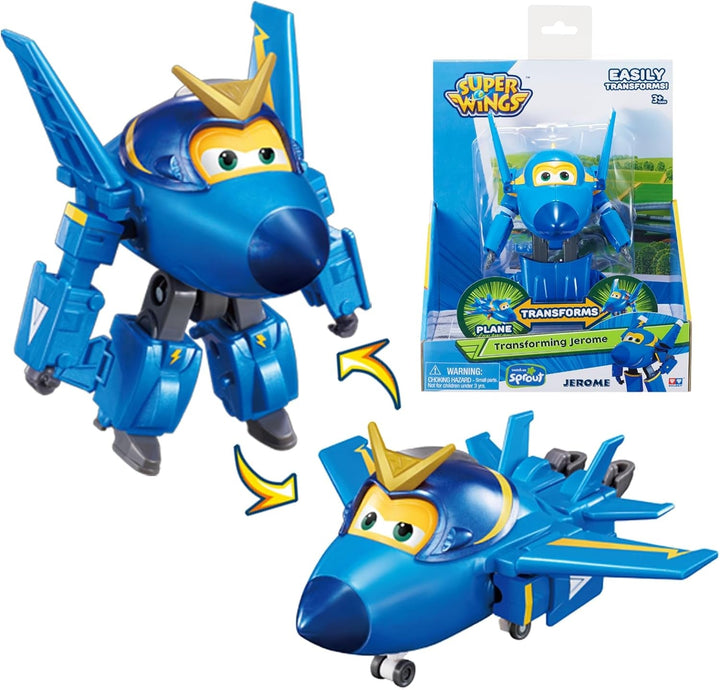 Super Wings 5" Transforming Characters 2-Pack Transforming Supercharged Jett + Tino, jucărie Transformer pentru băieți și fete de peste 3 ani, roșu