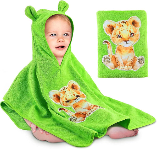 Kapuzenhandtuch Baby Handtuch Kapuze 100% Baumwolle Badeponcho Kinder- Oeko TEX - Babyhandtuch Mit Kapuze Weich & Super Saugfähig 0-3 Jahre-Löwe