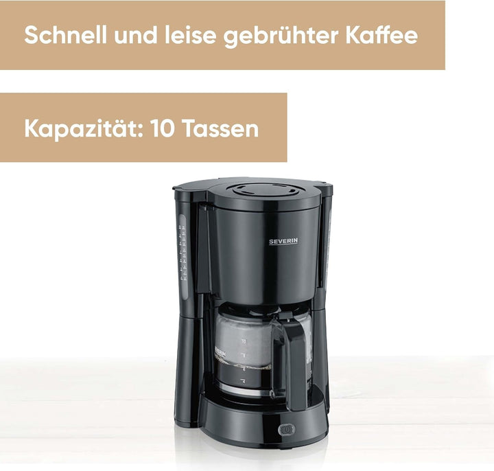 SEVERIN Cafetiera "Tip" cu ulcior de sticlă, cafea aromată, preparată rapid și silențios cu cafetiera pentru până la 10 cești, filtru de cafea, negru, KA 4815