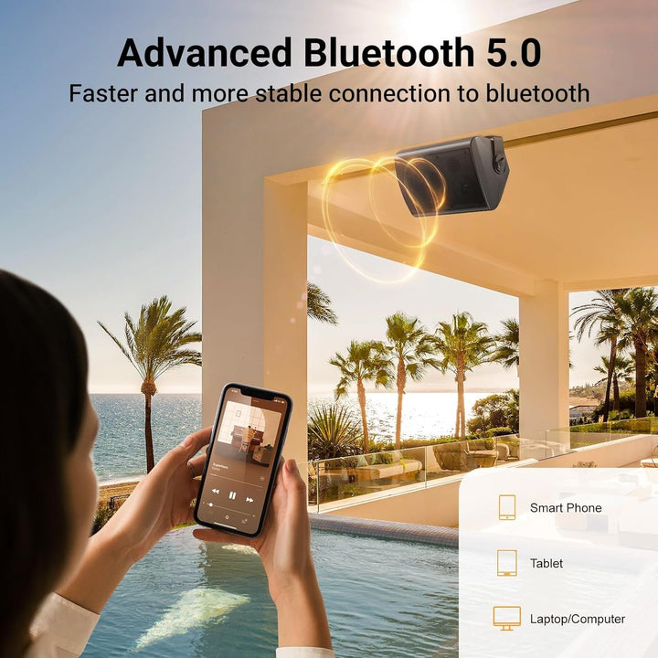 STUDIOFINIX 6,5 Zoll 400 Watt Wasserdicht Außenlautsprecher Outdoor-Lautsprecher Bluetooth Wandhalterung Lautsprecher Wasserdicht Wetterfest Für Patio Garage Home Outdoor (Schwarz)