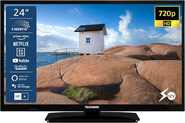 TELEFUNKEN XH24SN550MVD 24 Zoll Fernseher/Smart TV (HD Ready, HDR, Triple-Tuner, 12 Volt, Dvd-Player) - 6 Monate HD+ Inklusive [2023], Schwarz