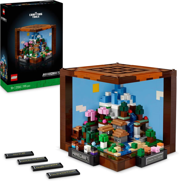 Set de construcție LEGO Minecraft The Workbench, set de jocuri video cu 8 figuri, inclusiv Steve, Alex, creaturi și biome, model aniversar 15, idee de cadou pentru adulți, bărbați și femei 21265