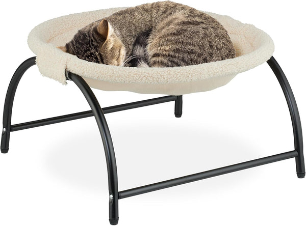 Hamac pentru pisici Relaxdays, scaun suspendat elevat pentru pisici, din pluș, ÎxLxA 25x45x42 cm, pat din oțel pentru pisici, bej/negru
