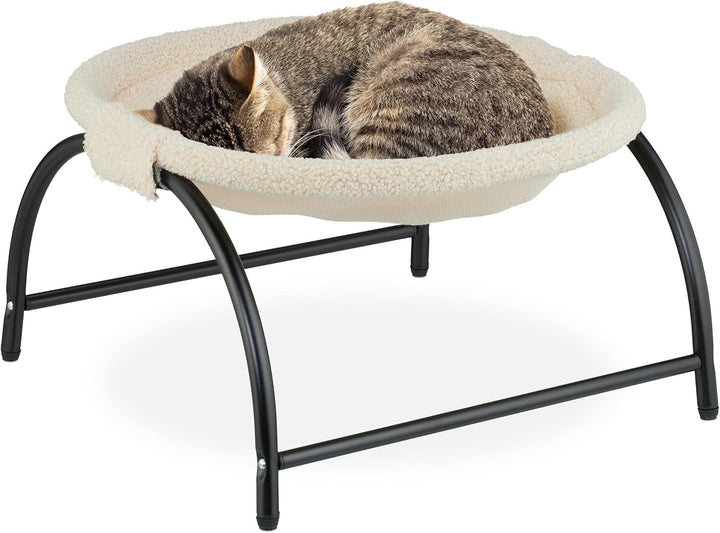 Hamac pentru pisici Relaxdays, scaun suspendat elevat pentru pisici, din pluș, ÎxLxA 25x45x42 cm, pat din oțel pentru pisici, bej/negru