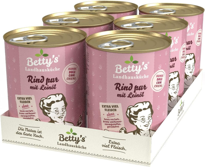 Betty'S Landhausküche cutie de hrană umedă pentru pisici, Fără cereale, Cea mai bună calitate, Carne de înaltă calitate, Gently cooked, Potrivit pentru toate rasele de pisici, Pui și fazan cu ulei de borangic 6 X 200 G