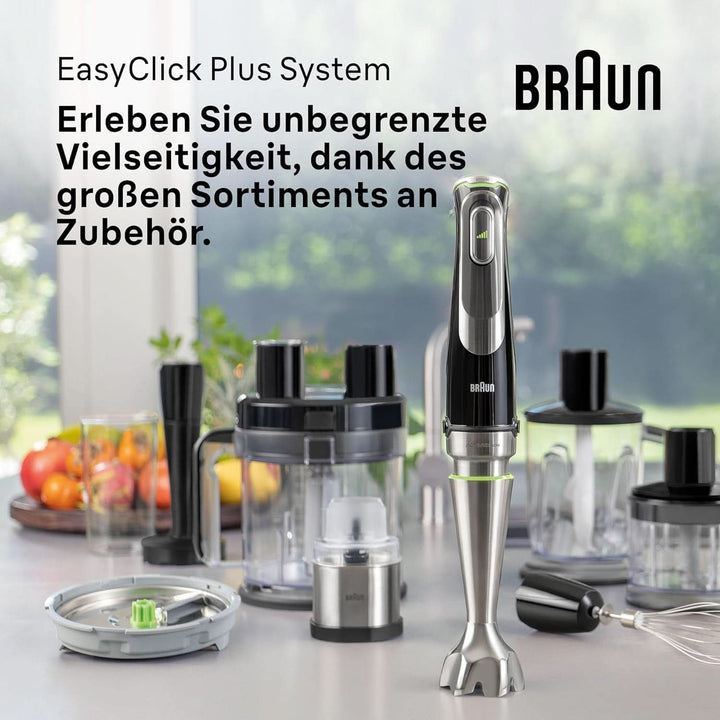 Braun Multiquick 9 MQ 9147X – 5-In-1 Stabmixer Mit Standmixer-Aufsatz, Zerkleinerer, Kartoffel- & Gemüsestampfer & Schneebesen, Stufenlose Geschwindigkeitseinstellung, 1200 W, Schwarz/Edelstahl