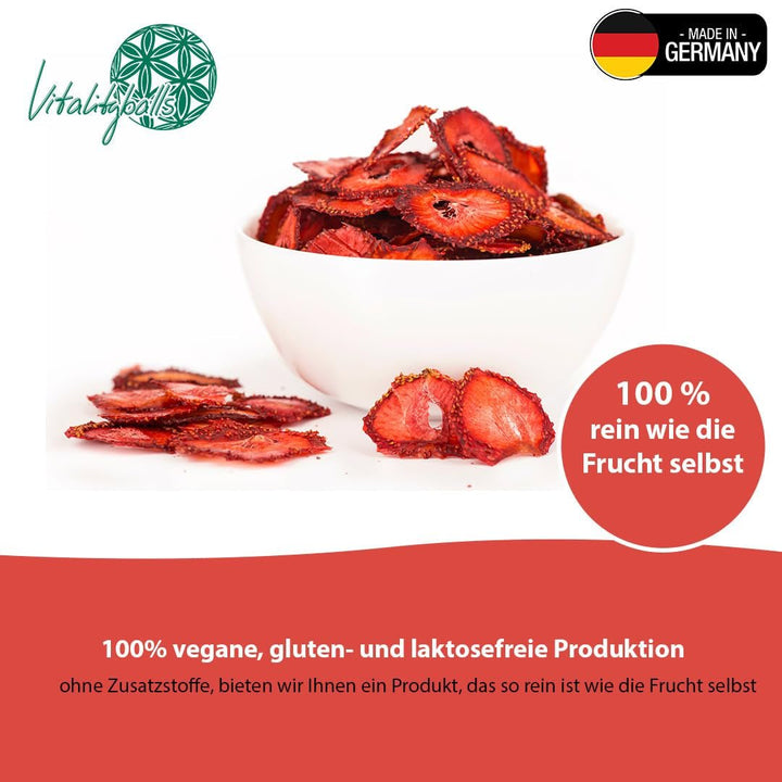 '- 150 g căpșuni liofilizate 100% naturale și pure - Căpșuni uscate în felii - Fructe uscate liofilizate fără adaos de zahăr - Cipsuri de căpșuni neîndulcite Produse deshidratate Naty Shop