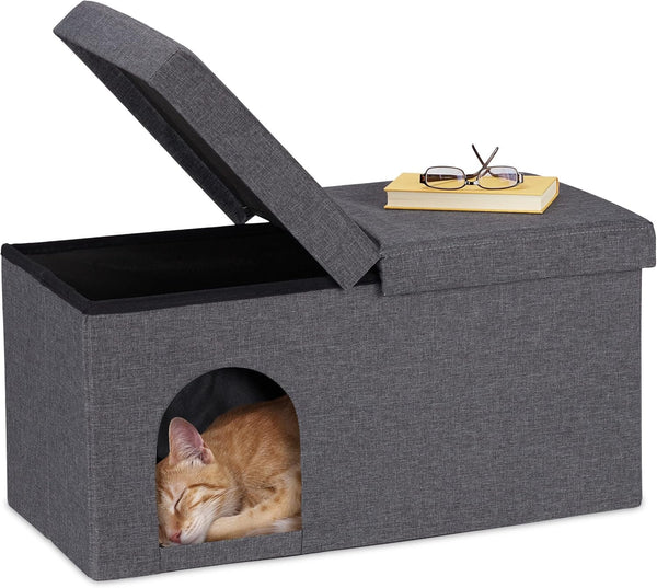Relaxdays Cușcă pliabilă pentru pisici, Bancă rezistentă, Mobilier de interior pentru pisici, Ascunziș pentru animale de companie, ÎxLxA: 38,5 x 74,5 x 37 cm, Gri