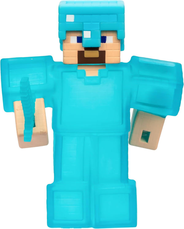 Heroes of Goo Jit Zu - figură Minecraft extensibilă - Steve cu armură și sabie de diamant, umplutură Goo super elastică cu element de diamant ascuns în interior, extensibilă până la trei ori dimensiunea
