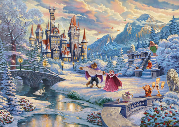 Schmidt Spiele 59671 Thomas Kinkade, Disney, Frumoasa și Bestia, Seară magică de iarnă, puzzle jigsaw 1000 piese