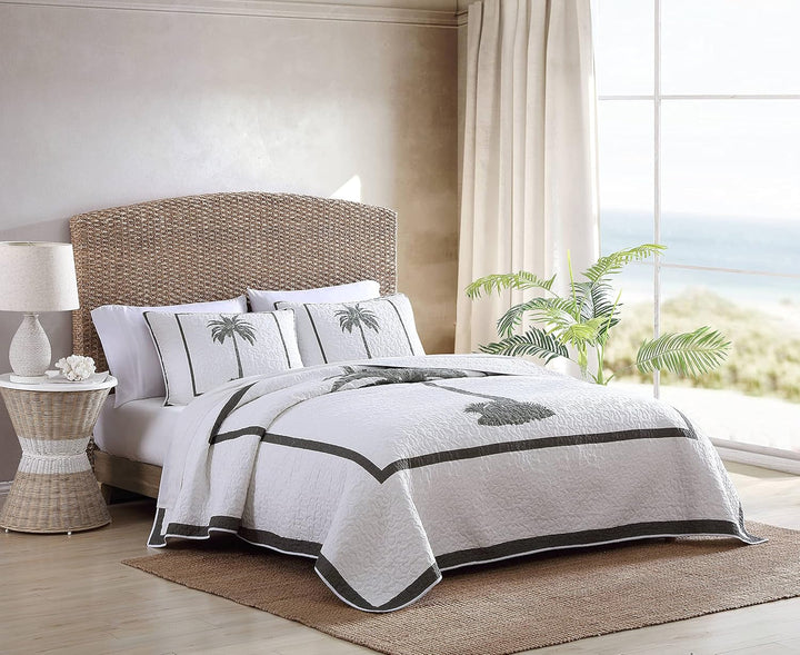 Tommy Bahama Palm Island Collection | Cuvertură - 100% bumbac, reversibilă, moale și respirabilă, pre-spălată pentru un plus de moliciune, pat king size, gri