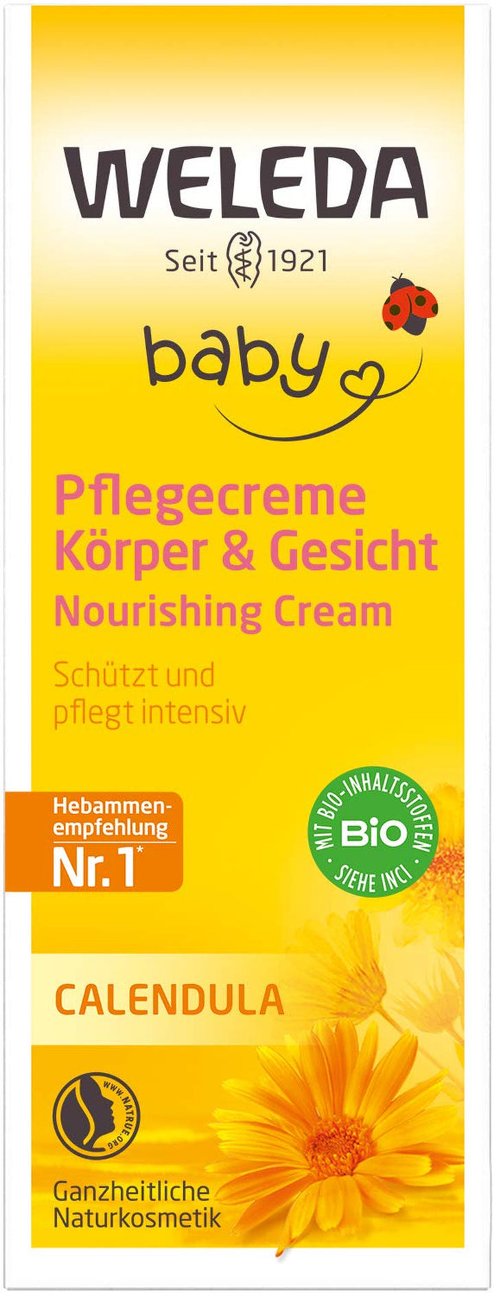 WELEDA Organic Baby Calendula Care Cream Body & Face 30ml - Cremă de față / cremă de piele pentru cosmetică naturală cu ulei de susan și lanolină pentru îngrijirea pielii uscate. Cremă hidratantă de îngrijire pentru bebeluși și copii