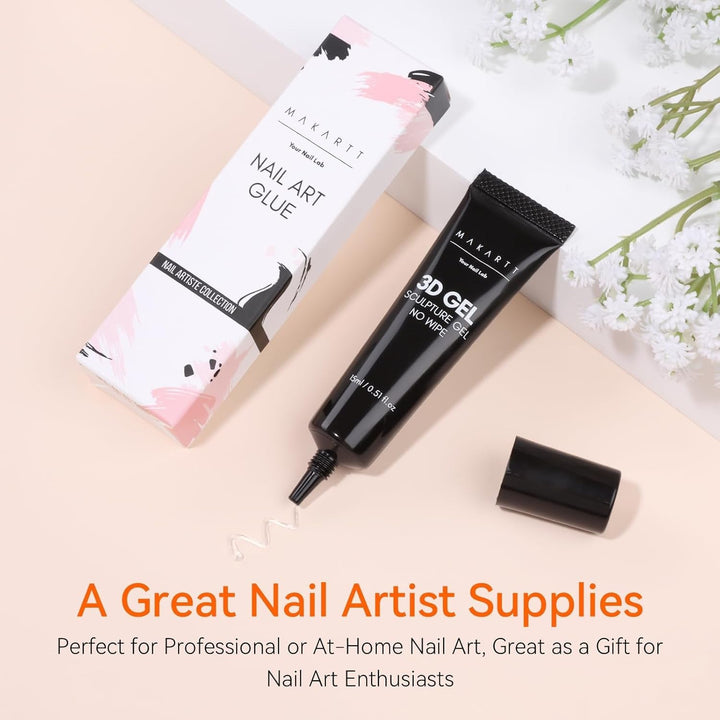 Makartt 3D Gel Nail Art - Gel Lipici Stras 15G pentru Brelocuri Unghii, Gel Sculptură Unghii Multifuncțional pentru Design Unghii DIY, Sculptură Unghii Modelare Unghii Acasă (Transparent)