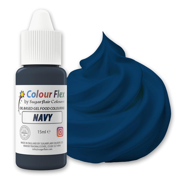 Sugarflair Colourflex Lebensmittelfarbe Auf Ölbasis Navy Blue, Flüssige Lebensmittel Farbe Hochkonzentriert, Food Coloring Für Buttercreme, Schokolade, Teige, Fondant, Zuckerguss Und Mehr - 15 Ml