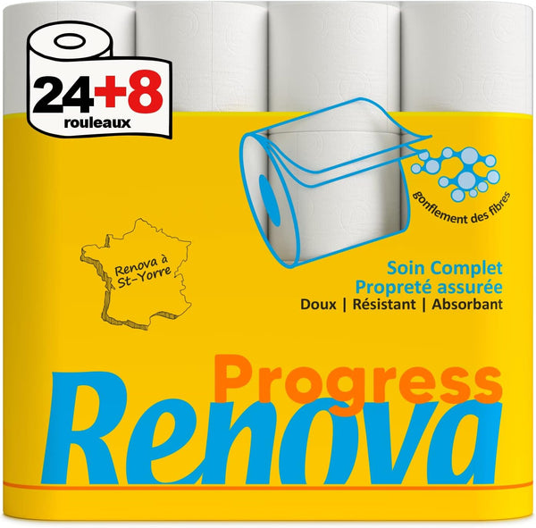 Hârtie igienică Renova Progress, 2 straturi, albă, 24 + 8