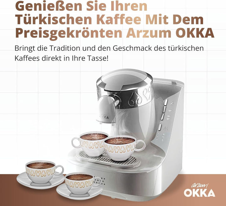 Espressor turcesc Arzum Okka, compact, senzor de protecție la preaplin, ușor de curățat, performanță eficientă din punct de vedere energetic, perfect pentru iubitorii de cafea tradițională, 2 espressoare.