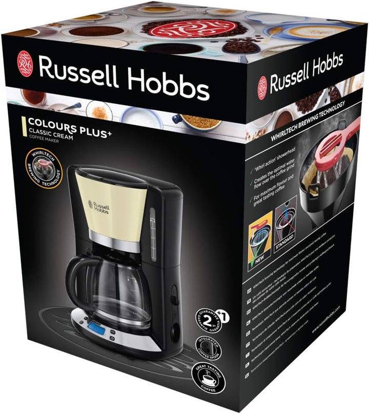 Russell Hobbs 24033-56 Victory Cafetier digital din sticlă, oțel inoxidabil, 1,25 litri, culoare crem