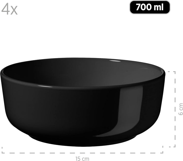 MÄSER 931961 Serie Alenia, Geschirr Set Für 4 Personen in Modernem Skandinavischem Design, 16-Teiliges Kombiservice Aus Keramik in Schwarz, Steinzeug