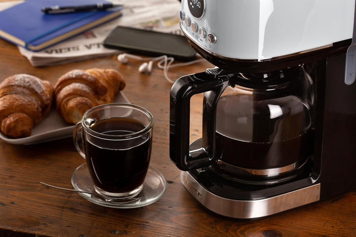 Ariete, Espressor cu Râșniță de Cafea Moderna 1318, Cafea Autentică, Filtru pentru 1 sau 2 Cești, Maxi Cappuccino, Oprire Automată, Râșniță de Cafea cu Capacitate de 250 g, Alb