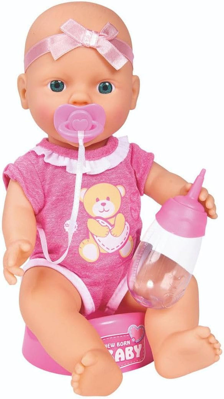 Simba 105030069 - New Born Baby Doll, păpușă din vinil cu funcție de băut și hrănit, cu certificat de naștere și accesorii, 4 bucăți, 30 cm, păpușă, de la 3 ani