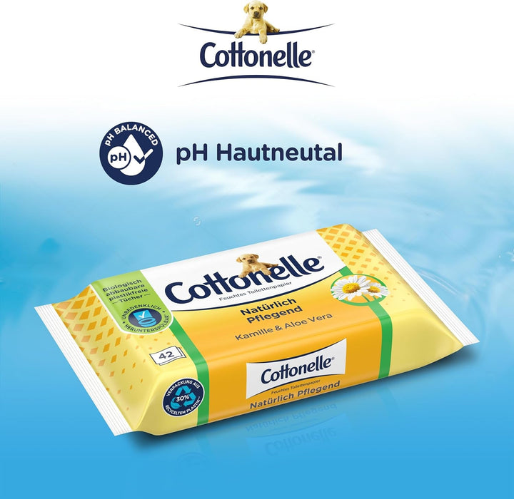 Șervețele umede, Îngrijire naturală - Mușețel și Aloe Vera, Biodegradabilă, Fără plastic, Reclosabilă, Pachet avantajos, 12 X 42 șervețele umede