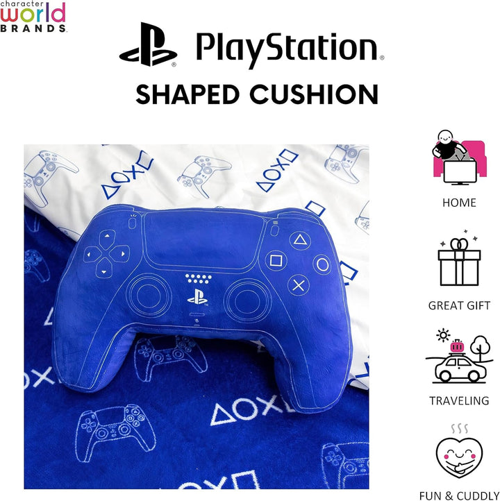 Character World: Pernă licențiată oficial în formă de controler Playstation, design de set de mână, pernă de pluș umplută | Perfect pentru dormitor sau decor de jocuri, albastru