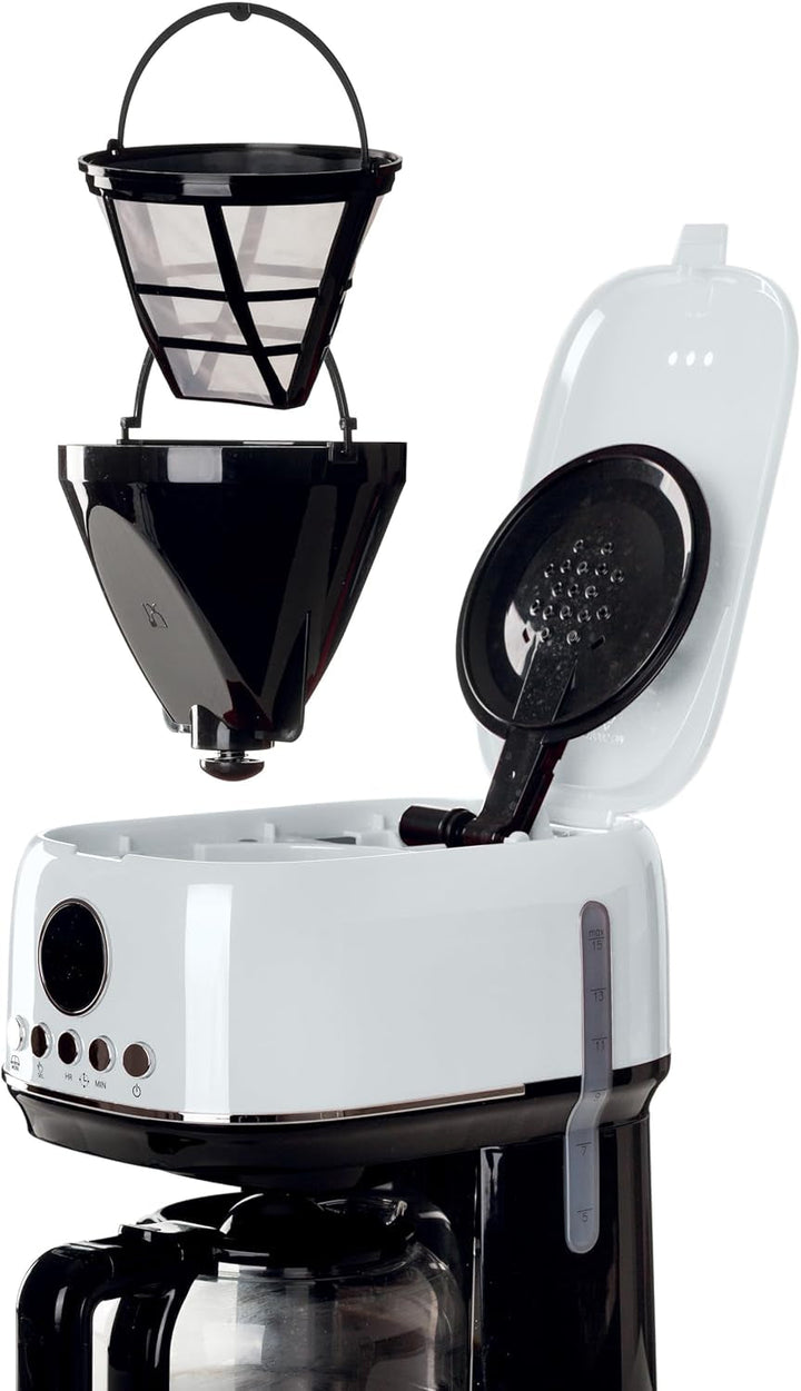 Ariete, Espressor cu Râșniță de Cafea Moderna 1318, Cafea Autentică, Filtru pentru 1 sau 2 Cești, Maxi Cappuccino, Oprire Automată, Râșniță de Cafea cu Capacitate de 250 g, Alb