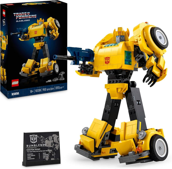 LEGO Icons Transformers Bumblebee, Figurină de acțiune robot pentru adulți de colecționat, Set de construcție pentru film pentru fanii science fiction, Poate fi transformat într-o mașină, Jucărie de aventură 10338