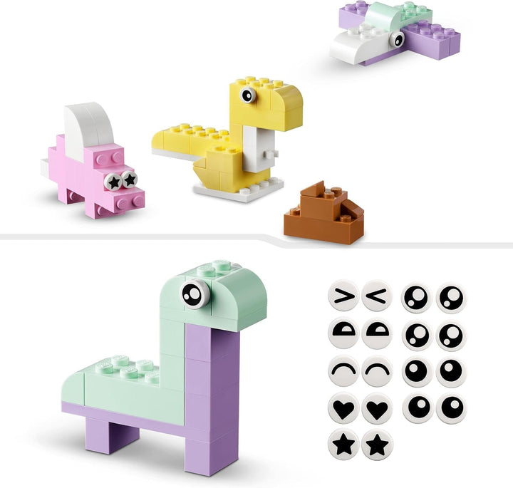 LEGO 11028 Classic Pastel Creative Building Set Brick Box, jucărie de construcție pentru fete și băieți cu vârsta de peste 5 ani Cu modele; înghețată, dinozaur, pisică și multe altele