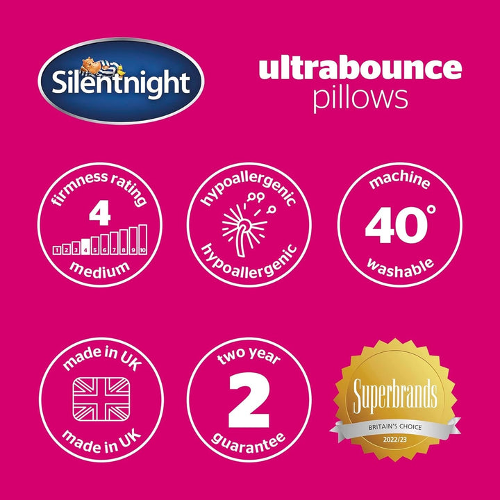 Pereche de perne de lux Silentnight Ultrabounce, microfibră, alb, pachet de 2, 2