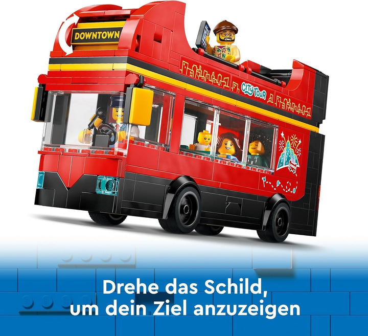 Autobuz cu două etaje LEGO City, autobuz de jucărie cu două etaje, set de vehicule pentru fete și băieți de la 7 ani, conține 5 figurine, inclusiv un bebeluș într-un cărucior 60407