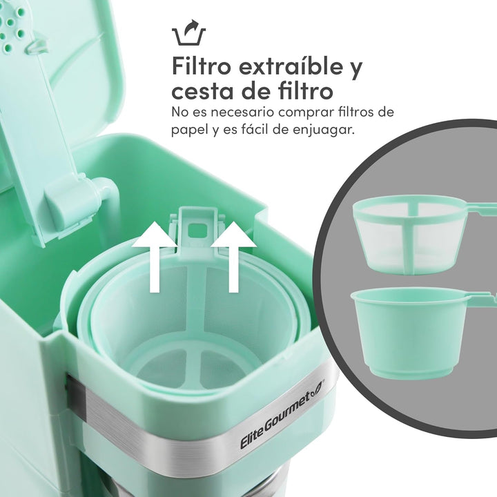 Cafetieră cu filtru pentru o singură servire EHC113M#, compactă, personală, cu cană termică de călătorie din oțel inoxidabil în interior, pentru cafea măcinată, filtru reutilizabil, verde mentă, 400 ml