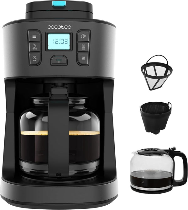 Cafetieră cu picurare Cecotec Coffee 66 Grind & Drop Essential. 1086 W, râșniță cu lame, până la 12 cești, tehnologie Extreme Aroma, digitală, fabricată din oțel inoxidabil, cu oprire automată.