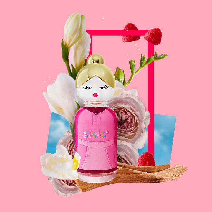 United Colors of Benetton - Sisterland Pink Raspberry, Apă de Toaletă Spray pentru Femei, Parfum Floral cu Lemn de Cedru, Zmeură, Neroli, Flori de Portocal, Lemn de Santal și Mosc - 80 ml