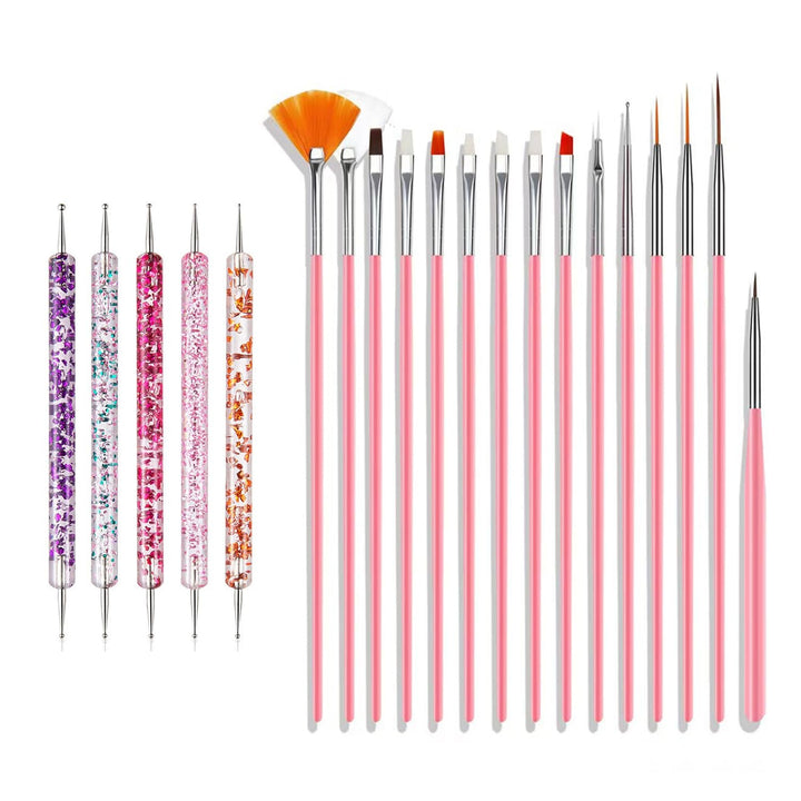 Nail Art Pinsel Set, 20Pcs Nageldesign Malerei Pinsel, Professionelle Nail Art Design Pinsel, Nail Fine Liner Pinsel, Rosa