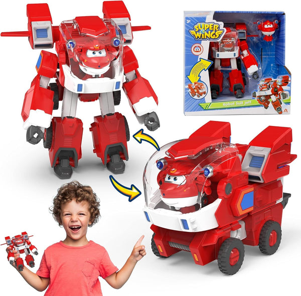 Super Wings Robot Toys - Jett Transformers Toy Cars Toy Trucks Avec Mini Jet Avion Jouets Pour Enfants 3 4 5 Ans, Red