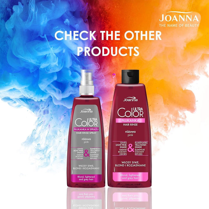 Joanna Ultra Color - Balsam de culoare roz pentru păr blond și deschis - Roz pastel - Strălucire naturală - Elimină nuanța galbenă din părul gri-blond - Efect temporar - 150 ml Vopsea pentru par Naty Shop