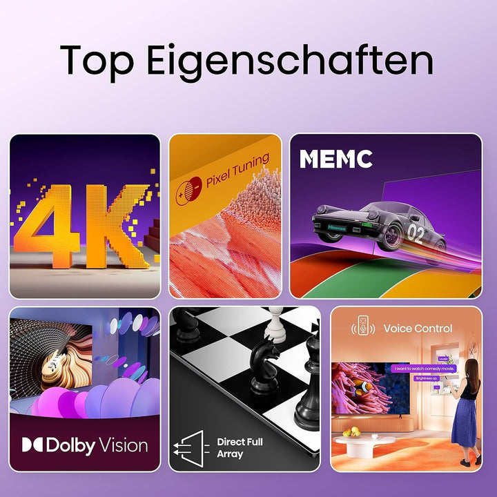 Hisense 50E6KT 127Cm (50 Zoll) Fernseher, 4K UHD, LED, Smart TV, HDR, Dolby Vision, Triple Tuner DVB-C/S/S2/T/T2, Wifi, Bluetooth, Alexa Built-In, Hotel Mode [2023], Schwarz
