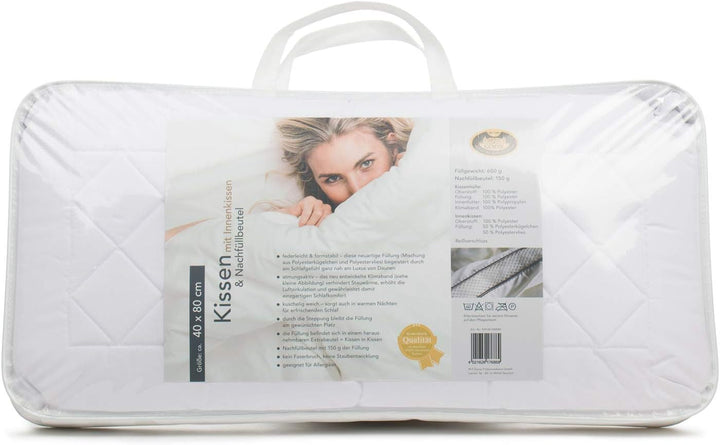 Gözze - Pernă cu pernă interioară 150G și bandă climatică, inclusiv sac de reumplere, 40 X 80 Cm - Alb