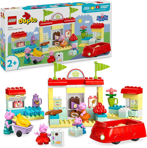 LEGO DUPLO 10434 Supermarketul lui Peppa: jucărie educațională creativă și set de joacă, cadou pentru băieți și fete de la 2 ani, încurajează dexteritatea