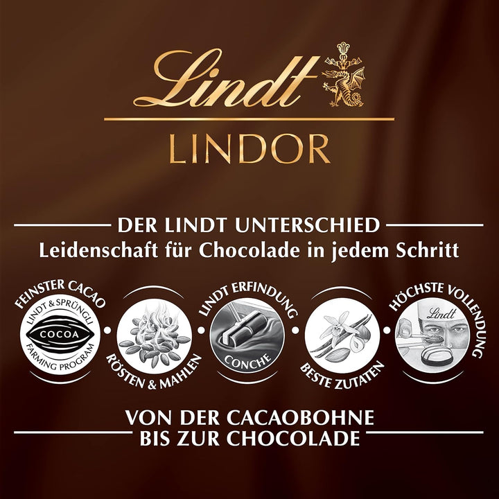 Lindt Schokolade LINDOR Vollmilch-Mischung | 137 G Beutel | Ca. 10 Kugeln Vollmilchschokolade Mit Zartschmelzender Füllung in Den Sorten Milch, Pistazie, Doppelmilch, Caramel | Pralinen-Geschenk