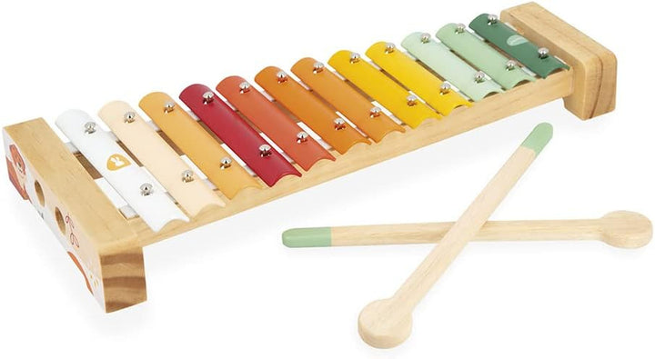 Janod - Xilofon Confetti din lemn și metal, instrument muzical pentru copii, replică de jucărie și jucărie pentru percepție muzicală, de la 2 ani, J07604 Jucarii Bebe Naty Shop Raza de soare