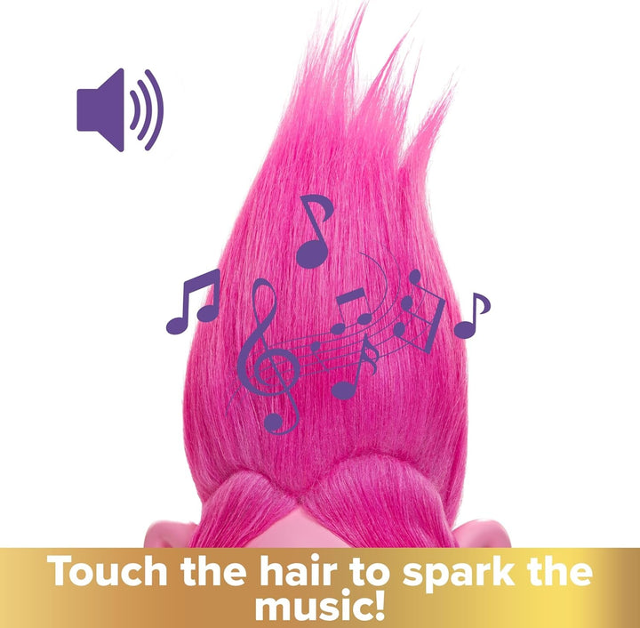 Mattel DREAMWORKS TROLLS Rainbow Hairtunes Poppy Doll - lumină și sunet, păr luminos, muzică și scaune, coroană detașabilă, pentru copii cu vârsta peste 3 ani, HNF20