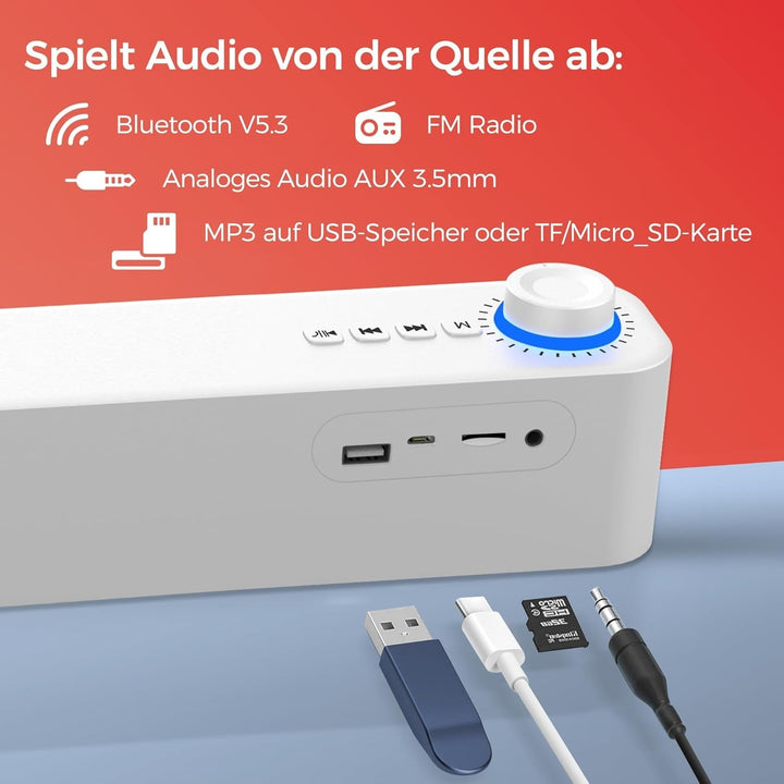Atlantis Soundbar PC 20W, Pc-Lautsprecher, Klinke 3.5Mm + Bluetooth 5.3 Für Smartphone, Firetv, Plattenspieler, Batt. 2400Mha, FM Radio, Pc-Lautsprecher, Tragbar, TV, Smartp 420X60X74 Mm P003-C0820-B