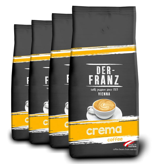 DER-FRANZ Kaffee Crema, Intensität 4/5, 100% Arabica, Ganze Kaffeebohnen, 4 X 1000 G