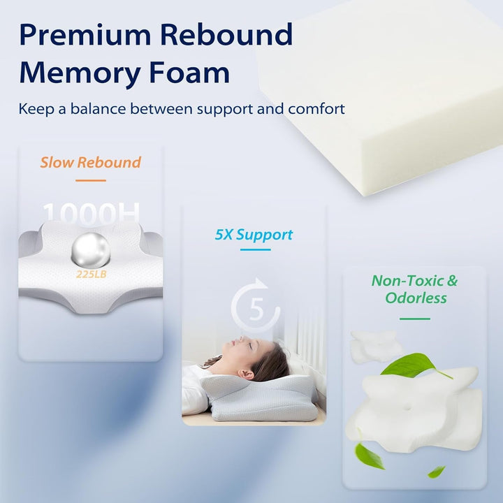 HOMCA Neck Pillow Pillow, Memory Foam Ergonomic Pillow 3D Cooling Pillow Cover For Supine, Side or Prone Position, 62 X 41 X 9.5/12.5 Cm