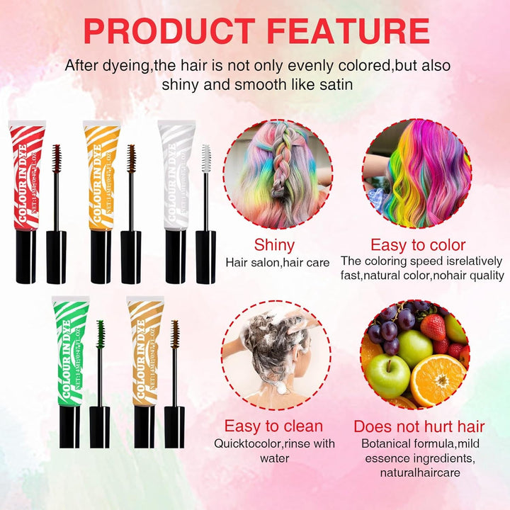 5 culori Vopsea de păr temporară pentru copii lavabilă, mascara de păr colorată, salon de cretă pentru păr Vopsea pentru par Naty Shop