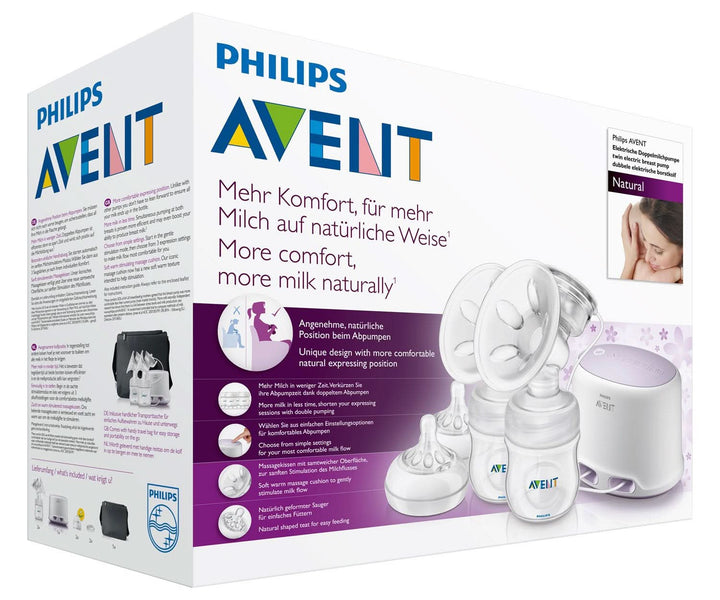 Philips Avent SCF334/02 Elektrische Doppel-Milchpumpe Für Mehr Milch Auf Natürliche Weise, Mit 2 Naturnah-Flaschen