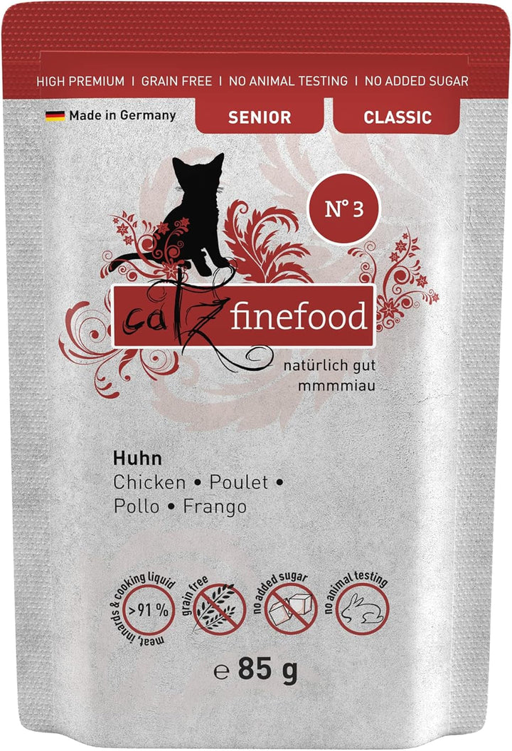 Hrană umedă pentru pisici Catz Finefood Senior Collection - Hrană umedă premium pentru pisica dumneavoastră senior - fără cereale, fără zahăr, conținut ridicat de carne, vitamine și minerale (cutie 6 X 200G)
