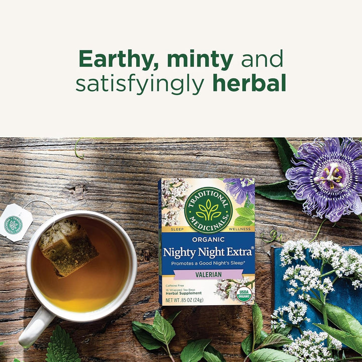 Organic Nighty Night Extra Tea with Valerian Root for Relaxation, 16 Tea Bags (Pack of 1) Tea USA Naty Shop